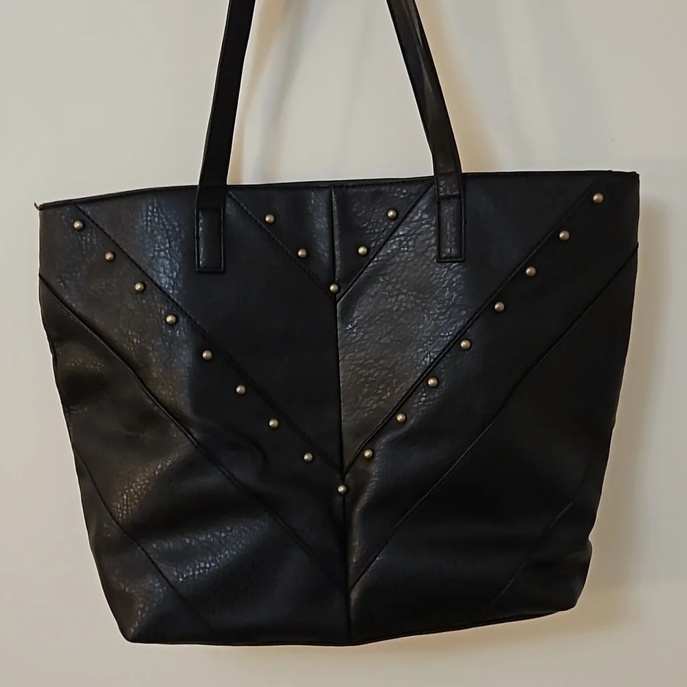 BUENO Black Studded Extra Large Faux Leather Western Shoulder Bag